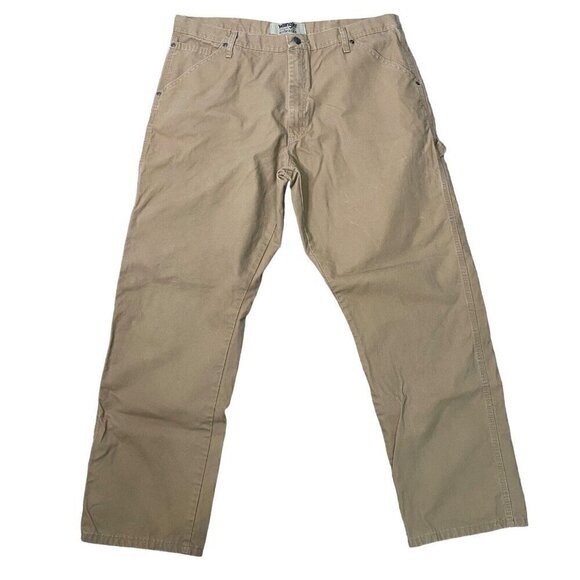 Wrangler Authentics Carpenter Work Outdoor Bushcraft Pants Size 38x32 Tan - Picture 1 of 5